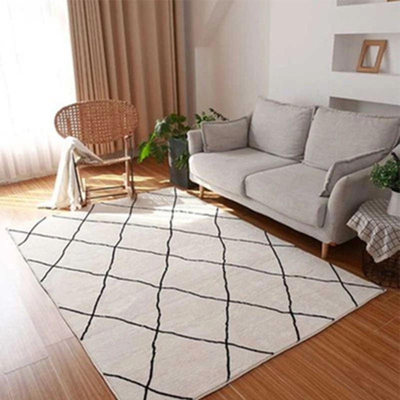 Black White Geometric Pattern Carpet Moroccan Rug fluffy For Living Room Home Bedroom Carpet Soft Shaggy Sofa Table Mat Antislip