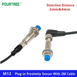 M12 Air Plug Proximity Sensor Detection 2/4mm NPN PNP NO NC Inductive Proximity Switch With 4 Cores 2M Aviation Plug Cable DC AC