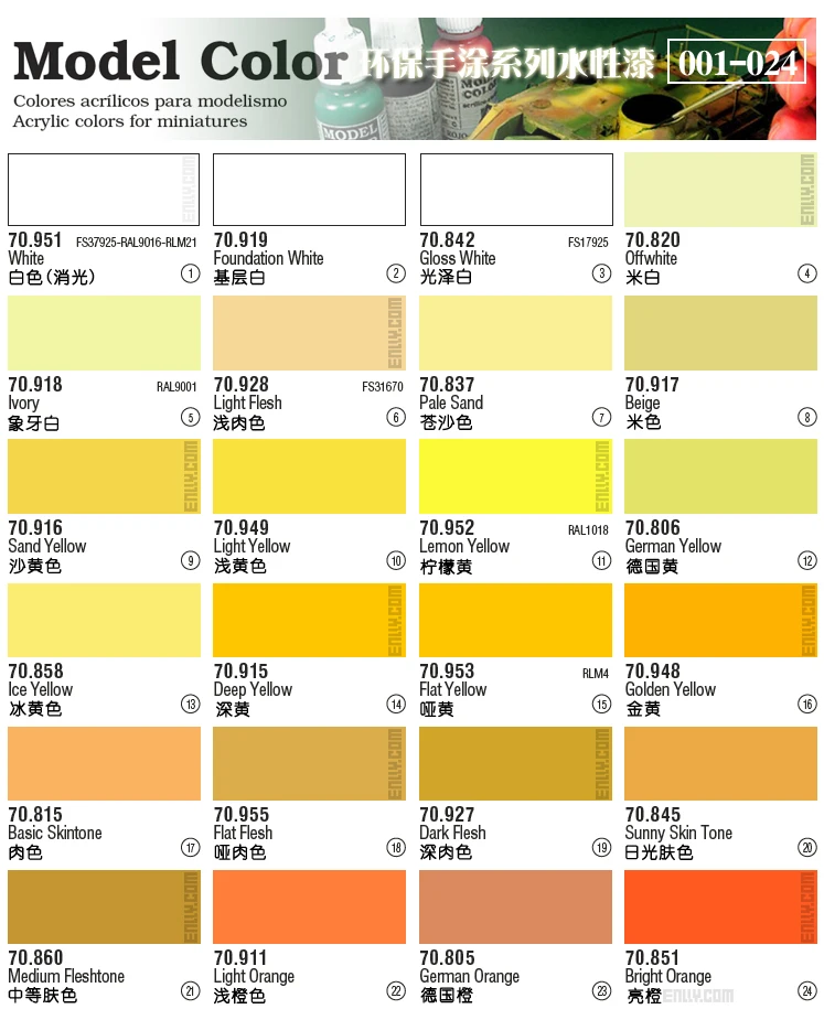 17ml AV vallejo Model paint Model color Environmental protection water-based paint Hand painted series 01-24