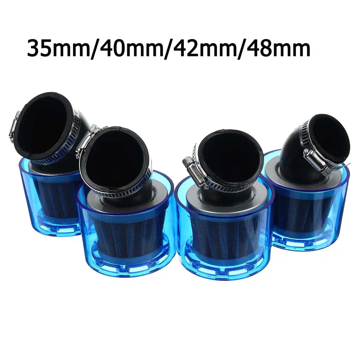 35/40/42/45/48mm Bend Elbow Neck Motorcycle Motorbike Air Filter Cleaner Fits 125cc-250cc ATV Pit Dirt Bike Splash Proof Blue