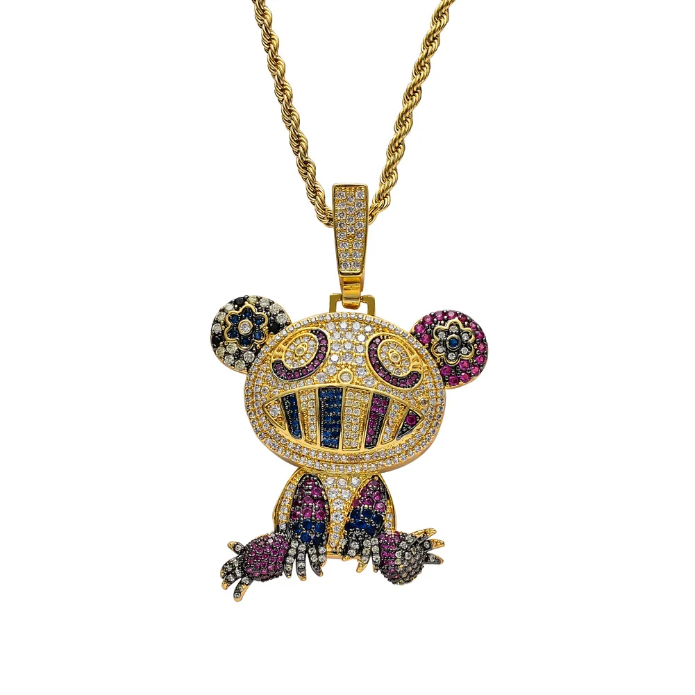 

Iced Out Chain 18K Gold Plated Bling CZ Simulated Diamond Color Frog Pendant Hip Hop Necklace for Men Charm Jewelry