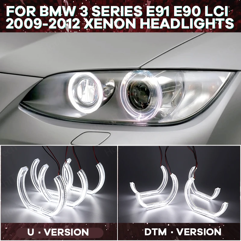 LED Angel Eye kit DTM U Shape Light White DTM Style DRL Crystal Angel eyes For BMW 3 Series E91 E90 LCI 2009-12 Xenon headlights