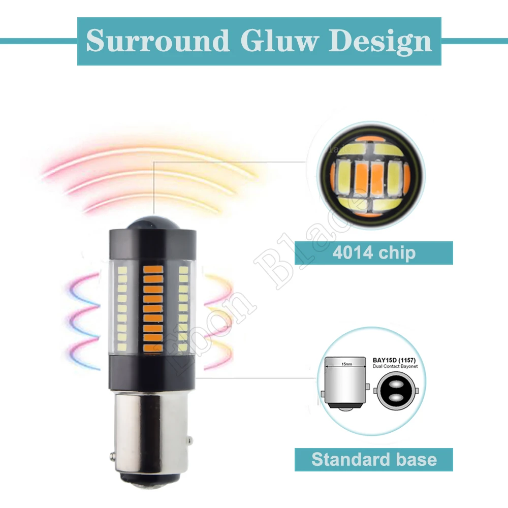 Pair LED Car Signal Lamp 1157 BAY15D P21/5W 4014 66SMD White/Amber Auto Dual Color Switchback Turn Signal DRL Bulb Light 12V DC