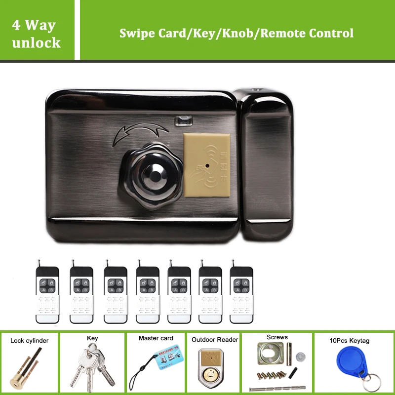 125kHz Card Swiping Lock 50m Remote Control ID Magnetic Card Door Lock Wireless Installation 4pcs AA Battery Easy Installation