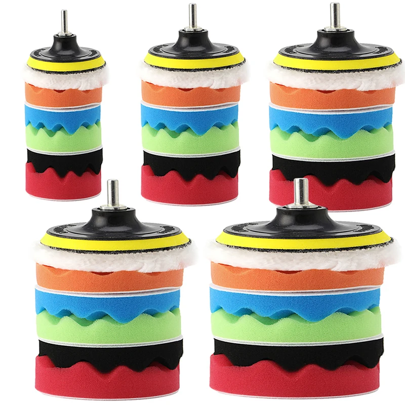 Mới 7Pc/3/4/5/6/7 ''Xe Máy Đánh Bóng Đánh Bóng Tẩy Lông ĐỆM PHỒNG Len & Bọt Biển Miếng Lót bộ Len Bộ Đệm keo Dán Backer Miếng Lót