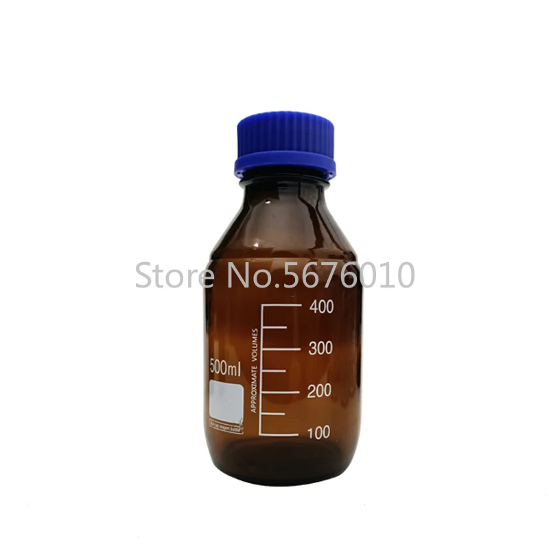 Botella de reactivo de 100/250/500/1000ml de capacidad, Boca de tornillo con tapa azul, vidrio ámbar marrón, equipo de laboratorio médico y química,