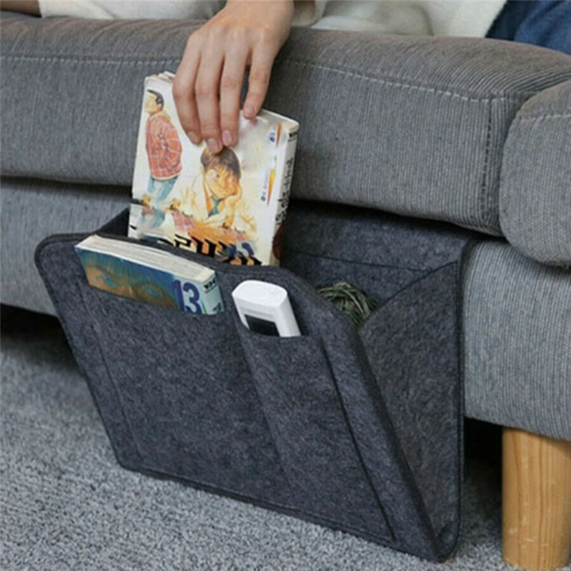 1pcs Felt Bedside Storage Bag Pouch Bed Desk Bag Sofa TV Remote Control Hanging Caddy Couch Storage Organizer Bed Holder Pockets