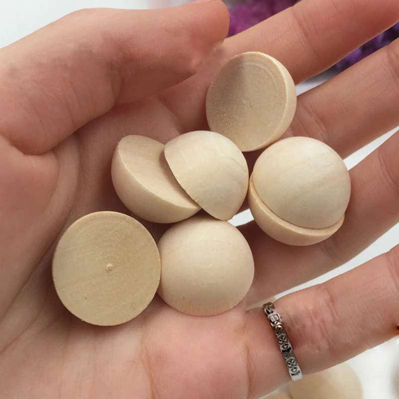 DIY 50pcs Wooden Handicraft Lotus Wood Log Color Half Round Ball Wood Beads For Painting Crafts Work Toys Making