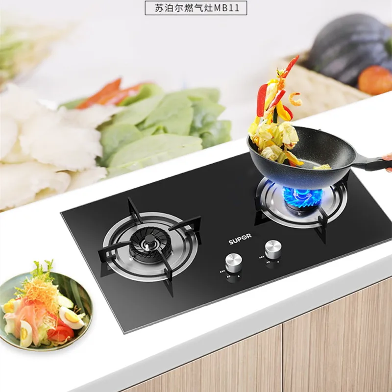 Supor สแตนเลส MS29แก๊สแบบธรรมชาติคู่ฝังอยู่ในกองไฟสูงบนโต๊ะในประเทศ