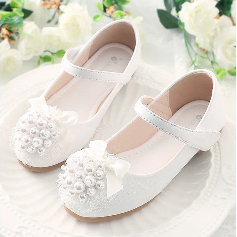 Fashion Pearl Childrens Shoes Pearl Rhinestones Shining Kids Princess Shoes Baby Girls Shoes For Party and Wedding