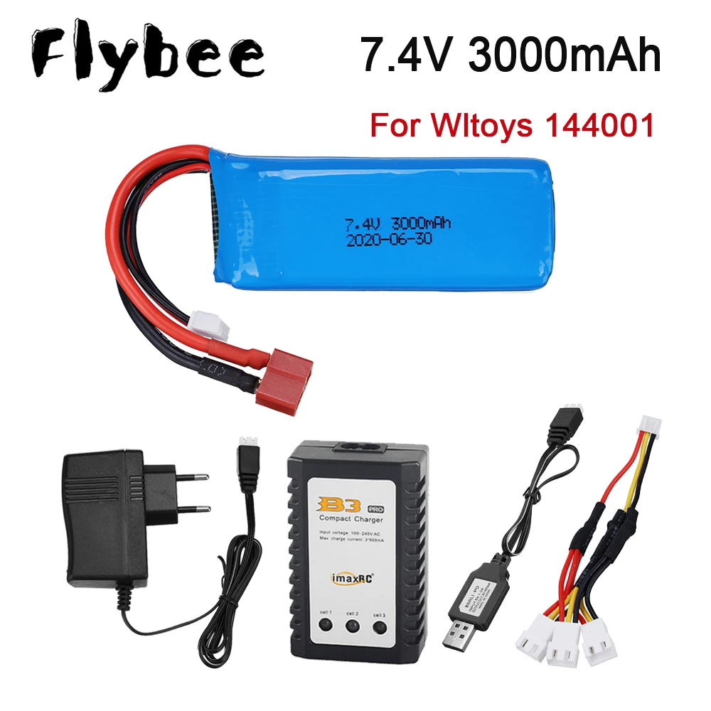 2S Battery For Wltoys 124019 Car Upgrade 2s 7.4V 3000mAh Lipo battery for Wltoys 144001 104001 12428 RC car Rechargable Battery