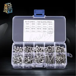 340pcs/set Din912 M2 M2.5 M3 Stainless Steel SS304 Allen Bolt Hex Socket Cap Head Screws Nuts Assortment Kit