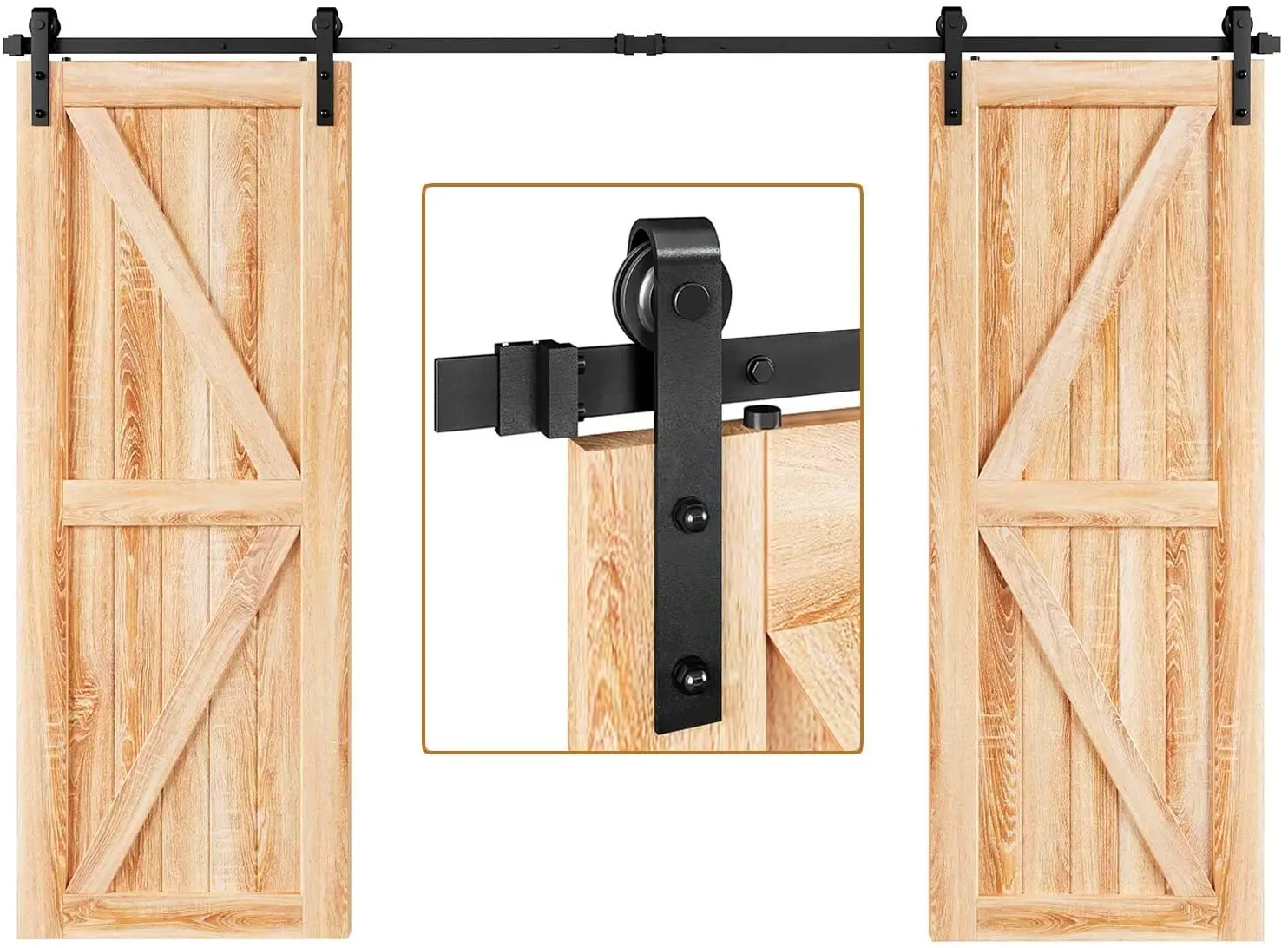 JACHOR 10FT Sliding Barn Door Hardware Kit J Shape Hanging Roller Rail System Double Door Fittings Set Barn Door Accessory