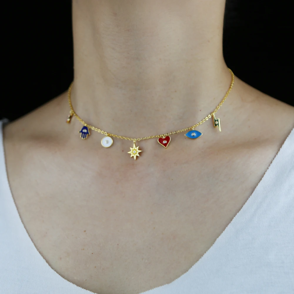 Choker Kolye Moana Pendant Necklaces 2021 New Hot Sale Enamel Small Charms Necklac Eye Star Moon Heart Pendant Women Jewelry