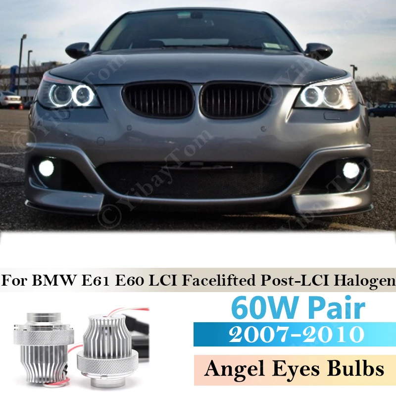 60W Pair LED Marker For BMW E61 E60 LCI Post-LCI 2007 ~ 2010 gen Headlight Angel Eyes Bulb Lights Car Accessories 6000K 2009