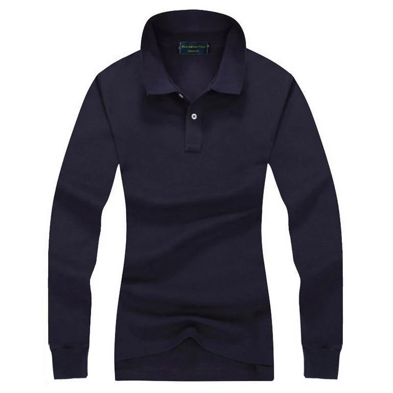 Spring Autumn Pure Color 100% Cotton Lapel T-shirt Women Long Sleeve Slim Lady Polo Shirt Golf Tennis Tops Tees S-4XL
