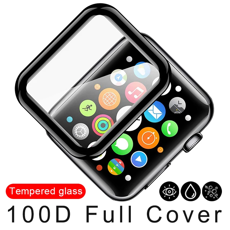 

Изогнутое Защитное стекло для экрана 100D, закаленное стекло для Apple Watch 38 40 42 44 мм, Защитная пленка для iWatch SE 6 5 4 3 2, полная проклейка