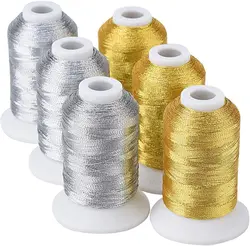 Simthread 6 bobine filo metallico per macchina da ricamo (3 colori oro 3 argento) 500M(550Y) per ricamo a punto croce ecc