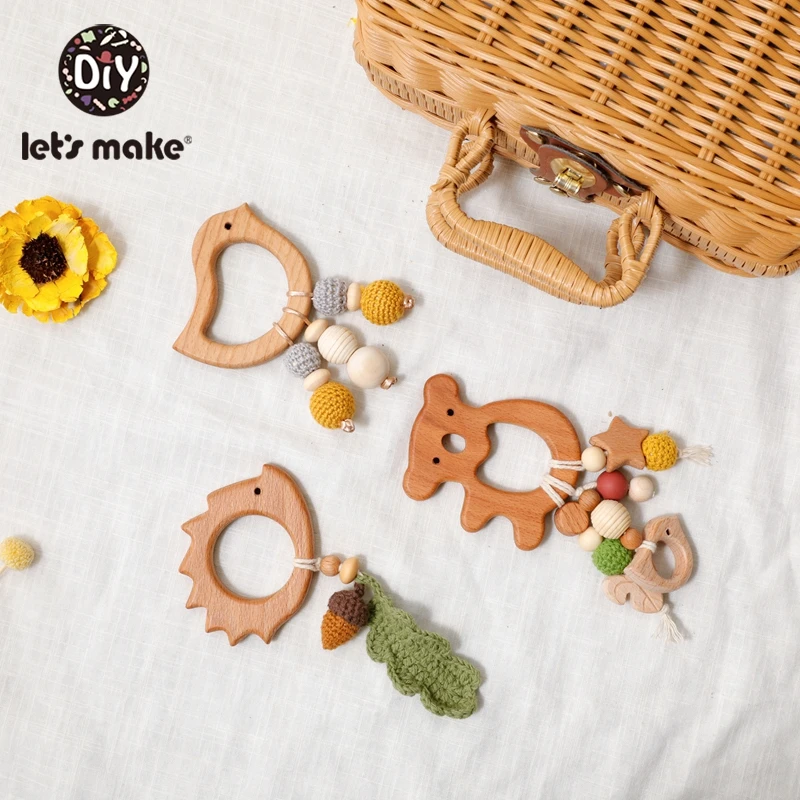 Zróbmy 5pc Baby Teether drewniany gryzak przyrząd do rozdzielania jedzenia Raby grzechotki grzechotka dla dzieci zabawki szopka Mobiles grzechotka noworodki zabawki