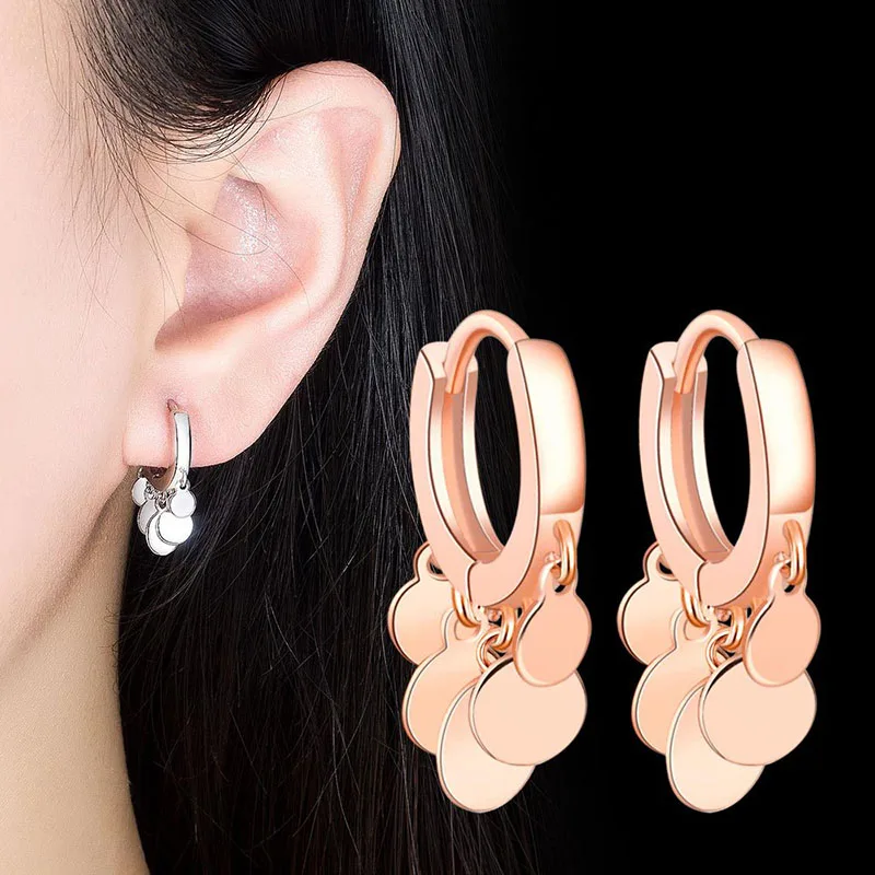 New Bohemia Creative Hoop Earrings Rosegold/White Small Wafer Pendants Earrings Huggies Simple Charming Ear Piercing Jewelry