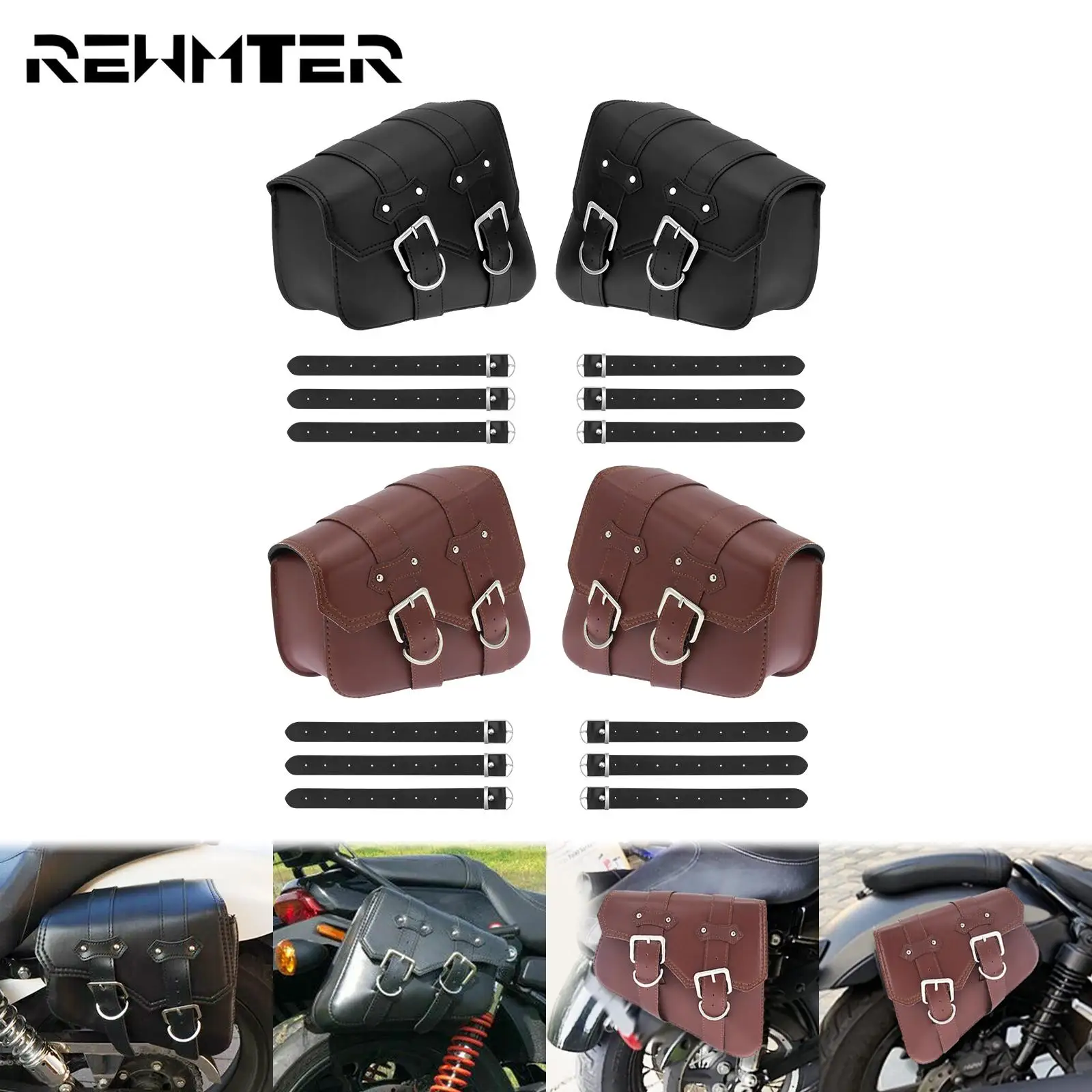

2xMotorcycle Saddle Bags Side Storage Luggage Side Tool Bag Pouches PU Leather For Harley Sportster XL 1200 883 Touring For BMW