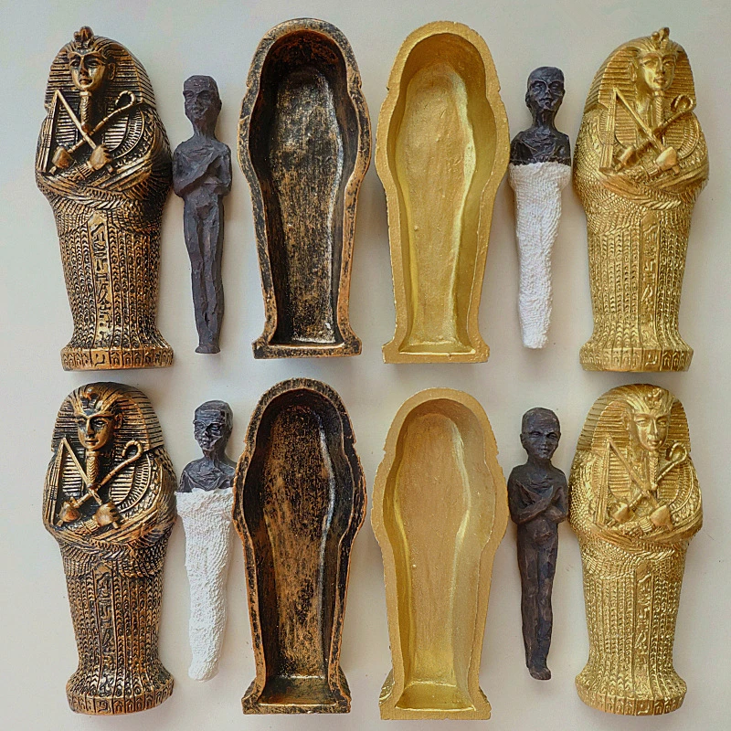 Egyptian King  Miniature Model Home DecorationPharaoh Sarcophagus Coffin With Mummy Figurine Statue Miniature Sandplay Decor