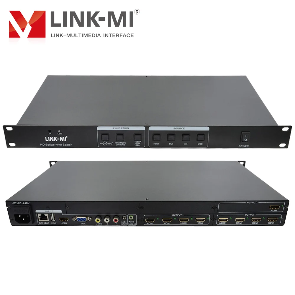 LINK-MI 4x9 HD Splitter with Scaler HDMI+AV+VGA+USB Inputs 9 HDMI Output support 180 degree flip