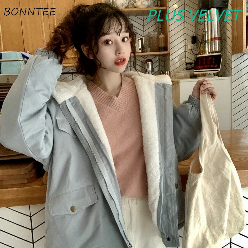 Short Style Parkas Women Solid Aesthetic All-match Students Simple Winter Coat Loose Korean Fashion Hooded Streetwear Sweet