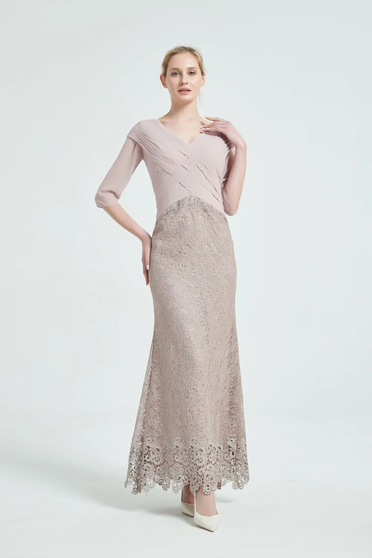 Vestido de encaje de gasa para madre de la novia, traje de sastre hecho a medida, color gris rosado pálido