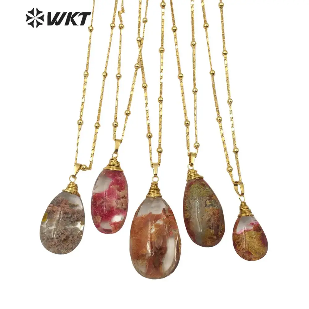 WT-N1200 WKT New Stone Necklace Gold Wire Wrapped Water Drop Shape Clouds Quartz  Accessory Women Fashion Fine Jewerly