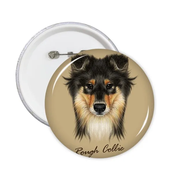 Long-haired Rough Collie Pet Animal Round Pins Badge Button Clothing Decoration Gift 5pcs