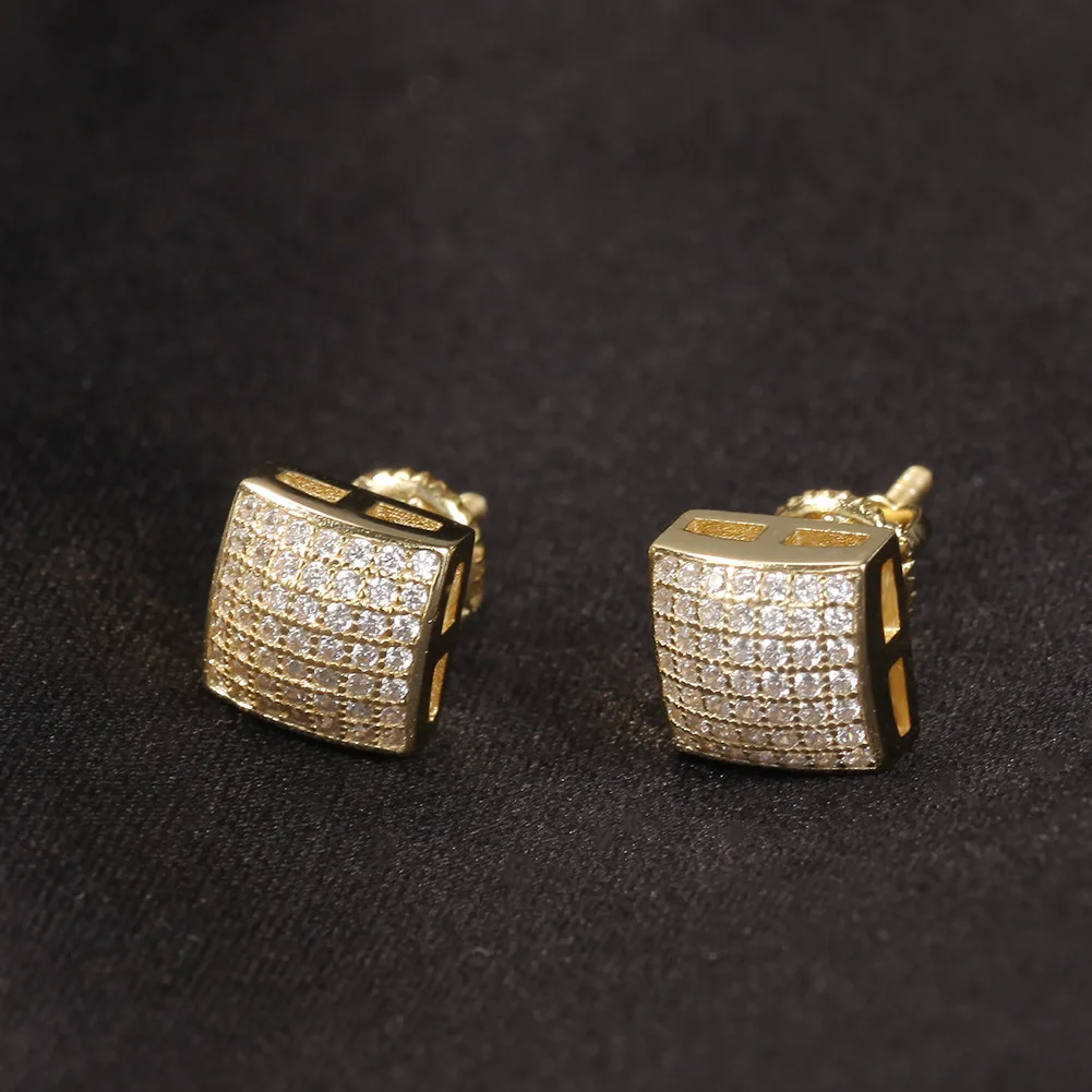 Square Size Bling Bling Iced Out Cubic Zircon Mirco Pave Prong Setting Brass Earrings Fashion Hip Hop Jewelry BE019