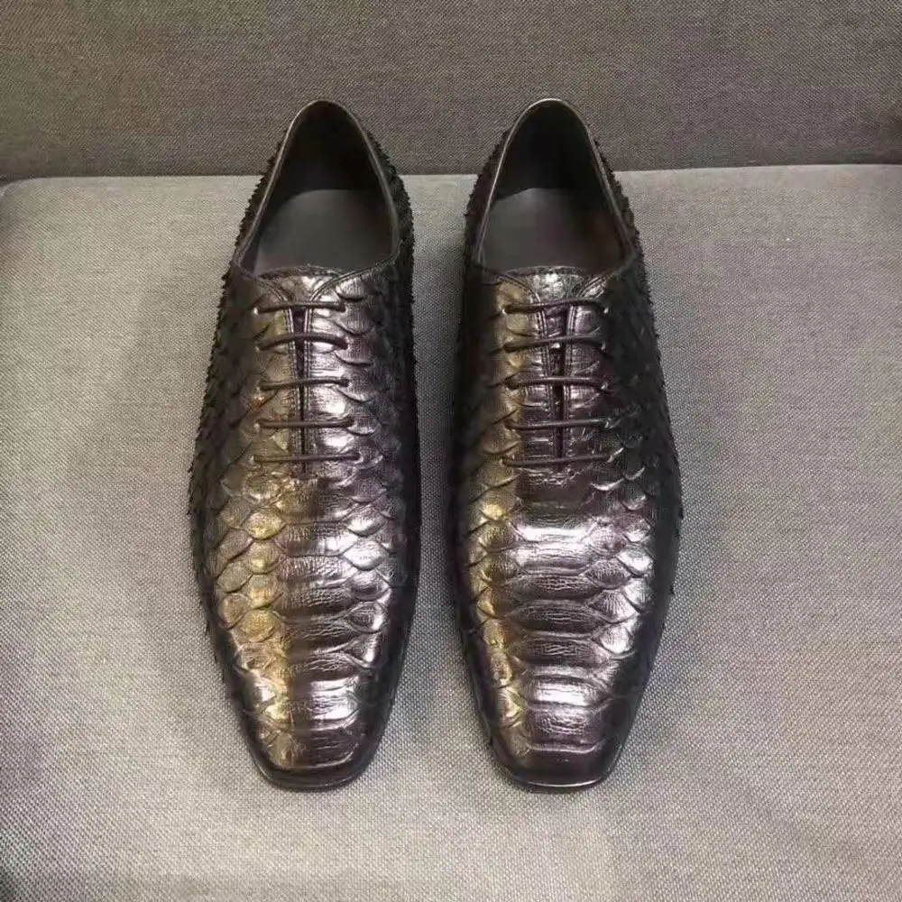 Luxury quality Newly Genuine real snake python skin black color men business dress shoe with cow skin shoe base and lining