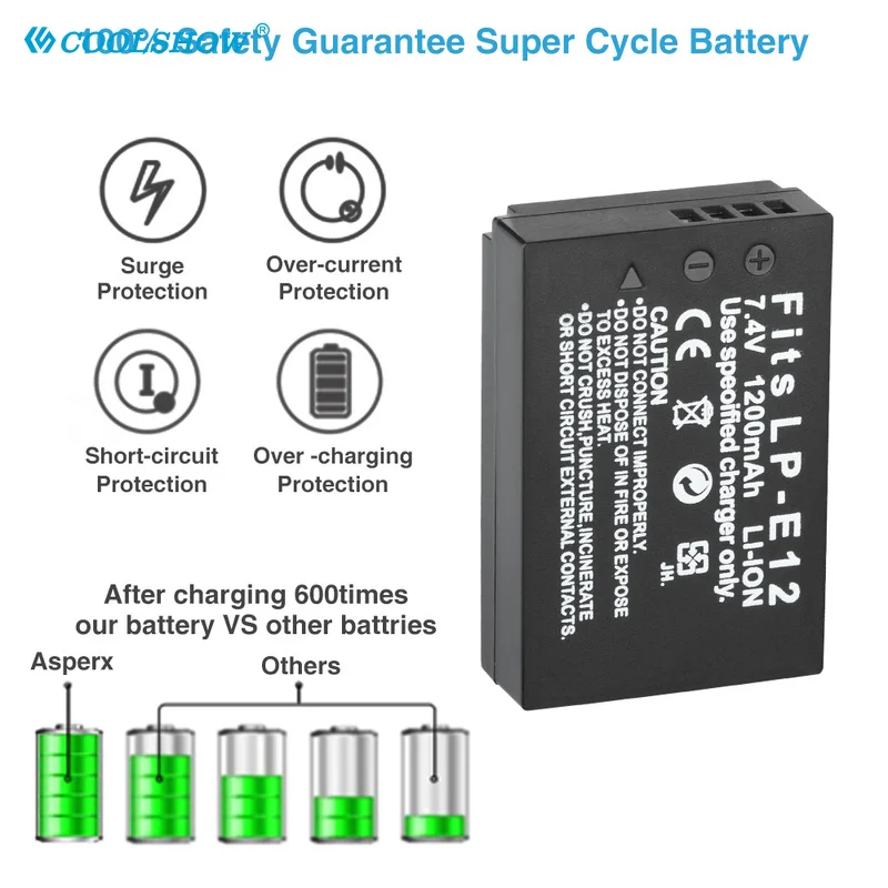 Batterie Per Foto/Videocamera LP-E12 LPE12 LP E12 PER Canon Rebel SL1 100D BACIO X7 EOS-M EOS M M2 EOS M10 M50 M100 1200mAh Batterie