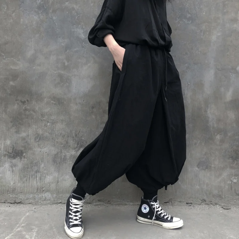 Ladies Pant Skirt Knickerbockers Wide Leg Pants Spring And Autumn New Dark Pant Leg Pull Rope Two Wear Design Fashion Pants