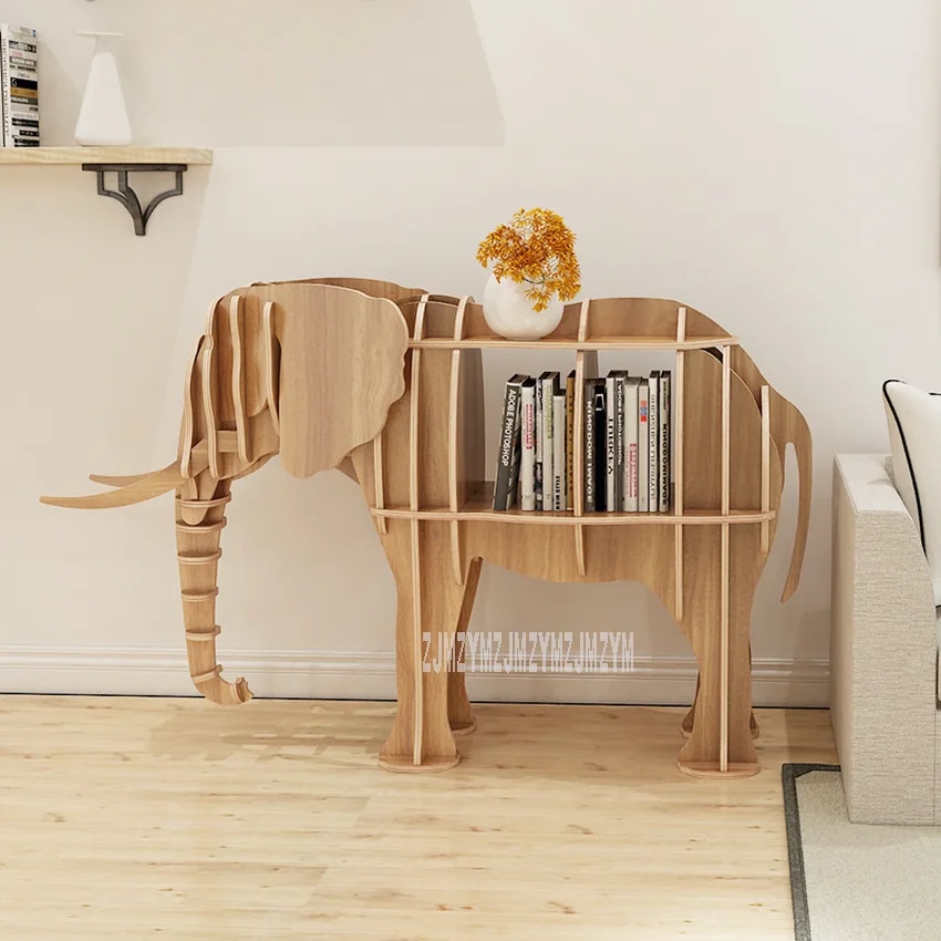 Home Decoration Super Big Wood Statue Storage Rack Bookrack 3D Elephant Sculpture Office Shop Animal Statues Bookshelf Decor