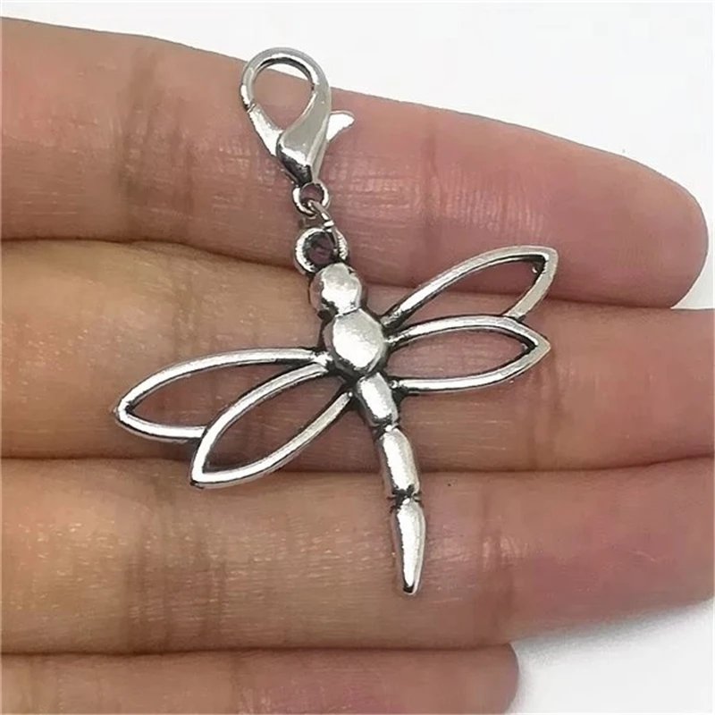 3 Pcs Antique Silver Color Dragonfly Clip on Charm, Dragonfly Zipper Pull, Animal Jewelry