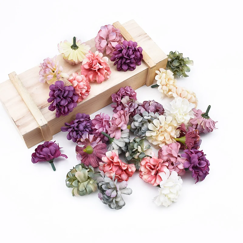 10 Pieces Silk Carnation Head Artificial Flowers for Home Decoration Wedding Bridal Accessories Clearance Diy Gifts Candy Box