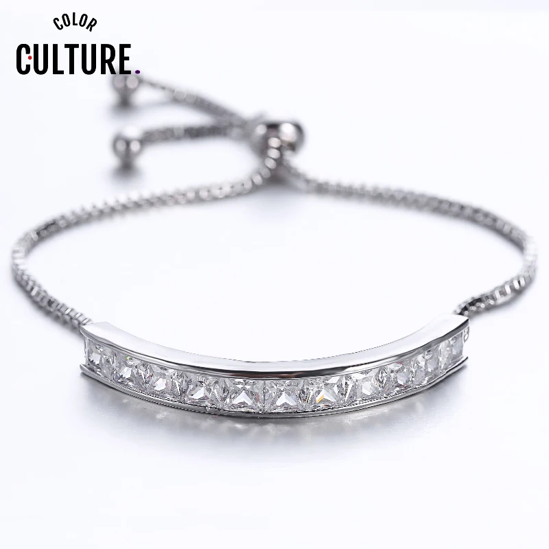 

Color Culture Chain Link Adjustable Bracelet for Women Shining AAA Cubic Zircon Bride Jewelry Design Wedding Gifts