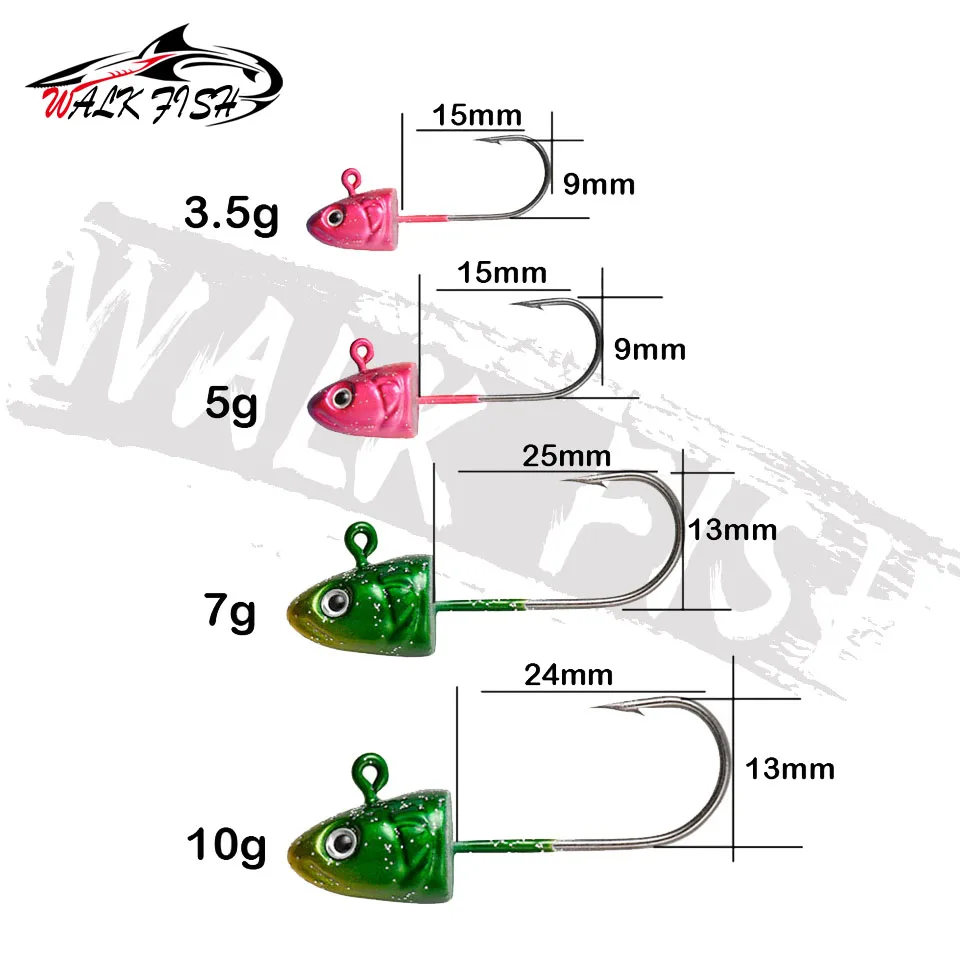 WALK FISH 5PCS/Lot 3.5g 5g 7g 10g Lead Head Fishing Hook Jig Head Hook Jigging Silicone Bait Soft Worm Hook Fishing Tackles