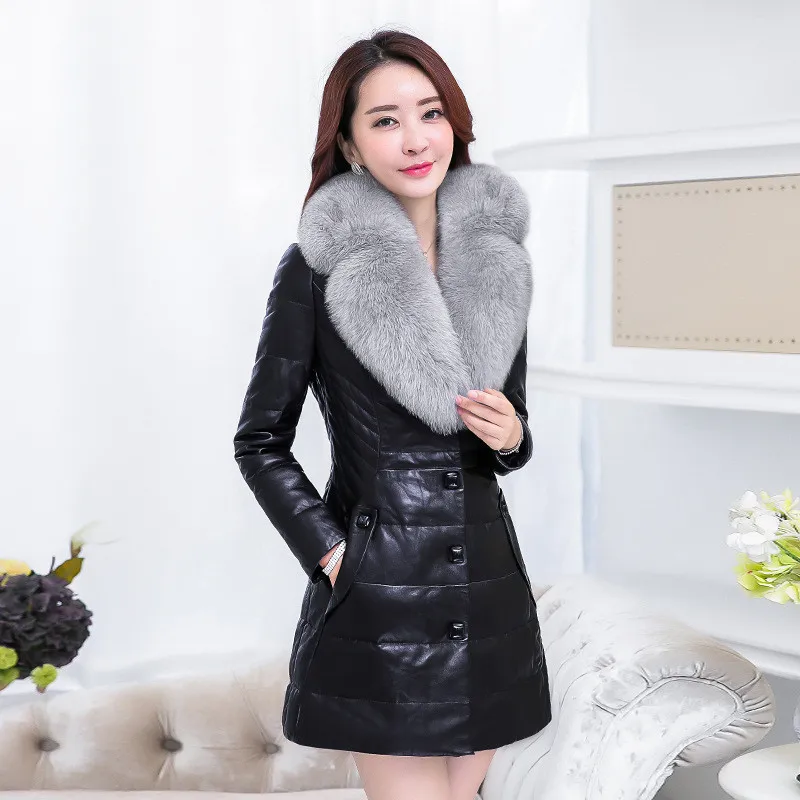 

Faux Women Jacket Winter Fox Fur Collar White Duck Down Jackets Thick Parka Warm Woman Coat Leather Jacket Abrigo WXF444 s