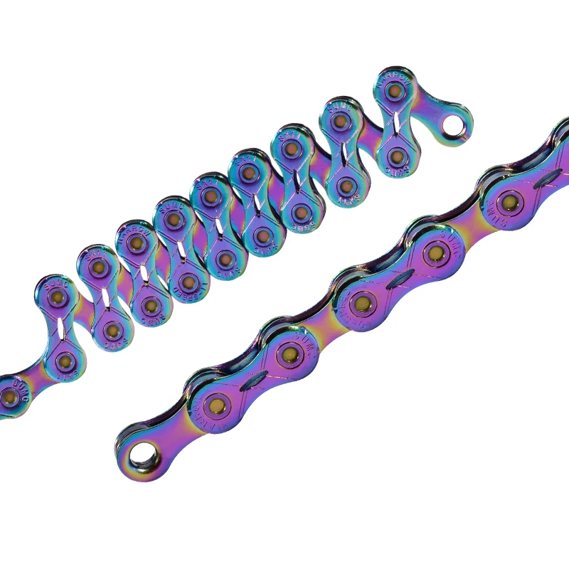 SUMC Bike Chain Colorful Bicycle Chain 10/11/12 Speed Ultralight Semi-hollow Chain Rainbow Chain w/ Magic Buckle