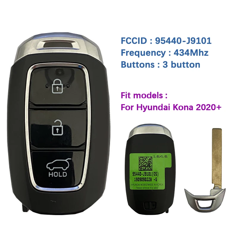 CN020160 Aftermarket Keyless Key 95440-J9000 For Hyundai Kona 2020+ Replacement Car Key 433Mhz ID47 Chip FCC ID: TQ8-FOB-4F18