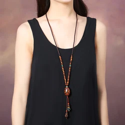 Elegant Vintage sweater chain Handmade Long Necklace Chinese Ethnic Adjustable wood bead Chains