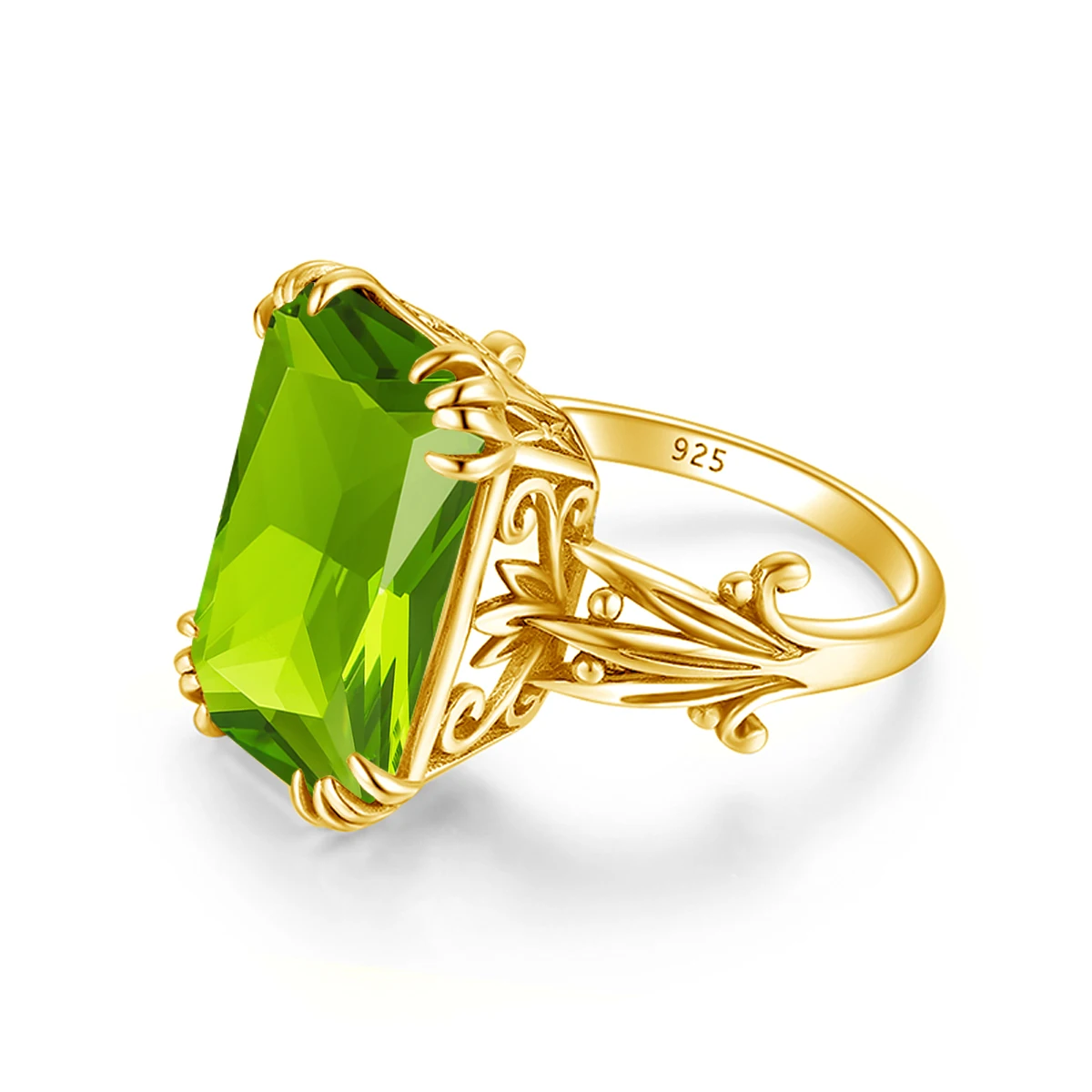 14K Goldfarbener Natürlicher Peridot-Ring 925 Sterling Silber Ringe für Frauen Hochzeit Verlobung Edelsteine Silber 925 Schmuck Original – Detail 3