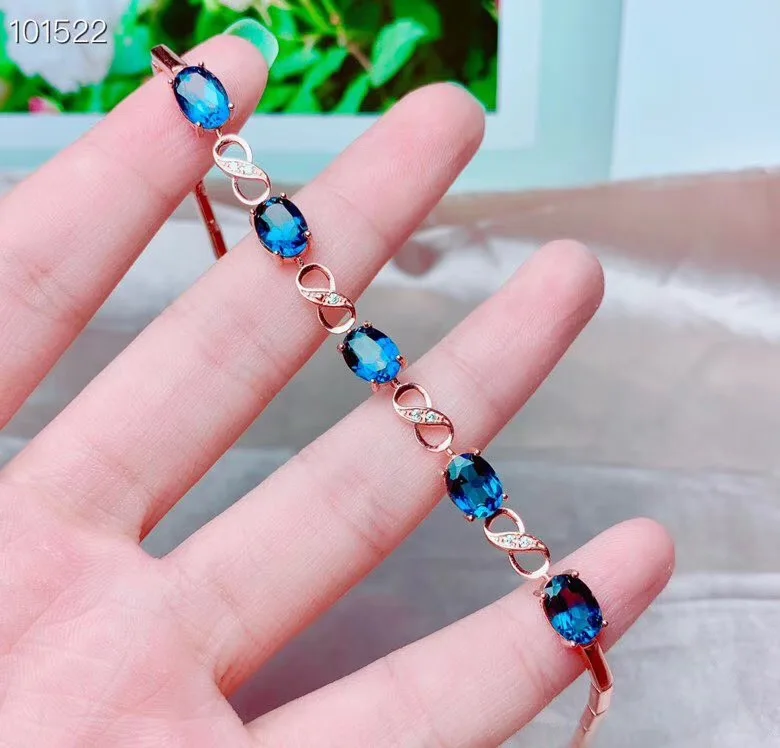 KJJEAXCMY boutique jewelry 925 sterling silver inlaid Natural Blue Topaz Women's Bracelet Support Test trendy classic