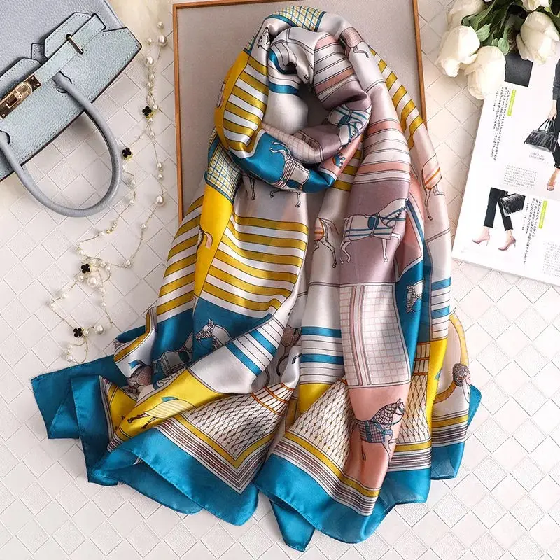 Classic Women Silk Scarf Female Scarves Fashion Ladies Beach Wrap Chiffon Shawl Sunscreen Soft Bandanna Foulard Muffler