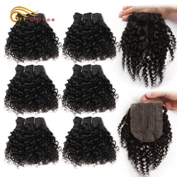 Mèches naturelles brésiliennes bouclées avec fermeture en T, Extension de cheveux naturels avec fermeture en dentelle au milieu
