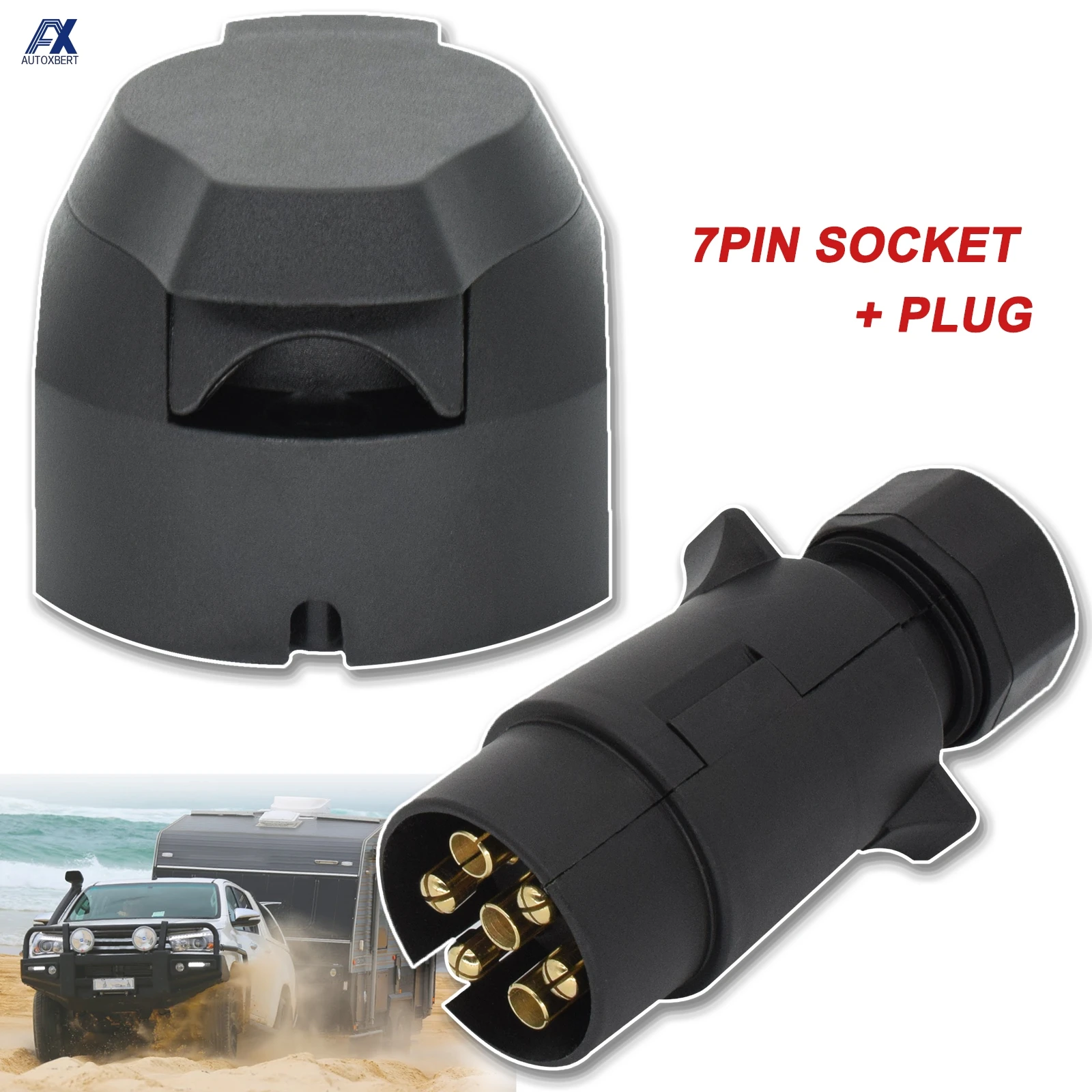 7 Pin 12V Trailer Socket + Plug Tow Bar Light Connector Round Socket N-Type Transfer Signal Adapter For Car Boat Truck Caravan