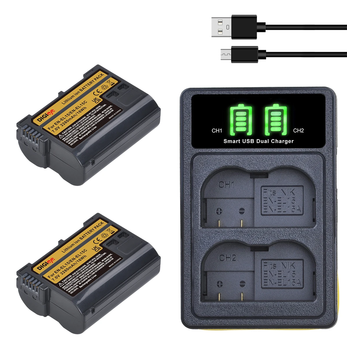 

EN-EL15 EN-EL15C Battery OR LED Dual Charger for Nikon Z5, Z6, Z6 II, Z7, Z7II, D780, D850, D7500, D500, D610, D750, D810